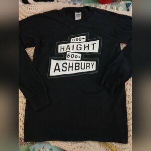 Vintage Haight Ashbury Long Sleeve Black Tshirt Iron On Logo S